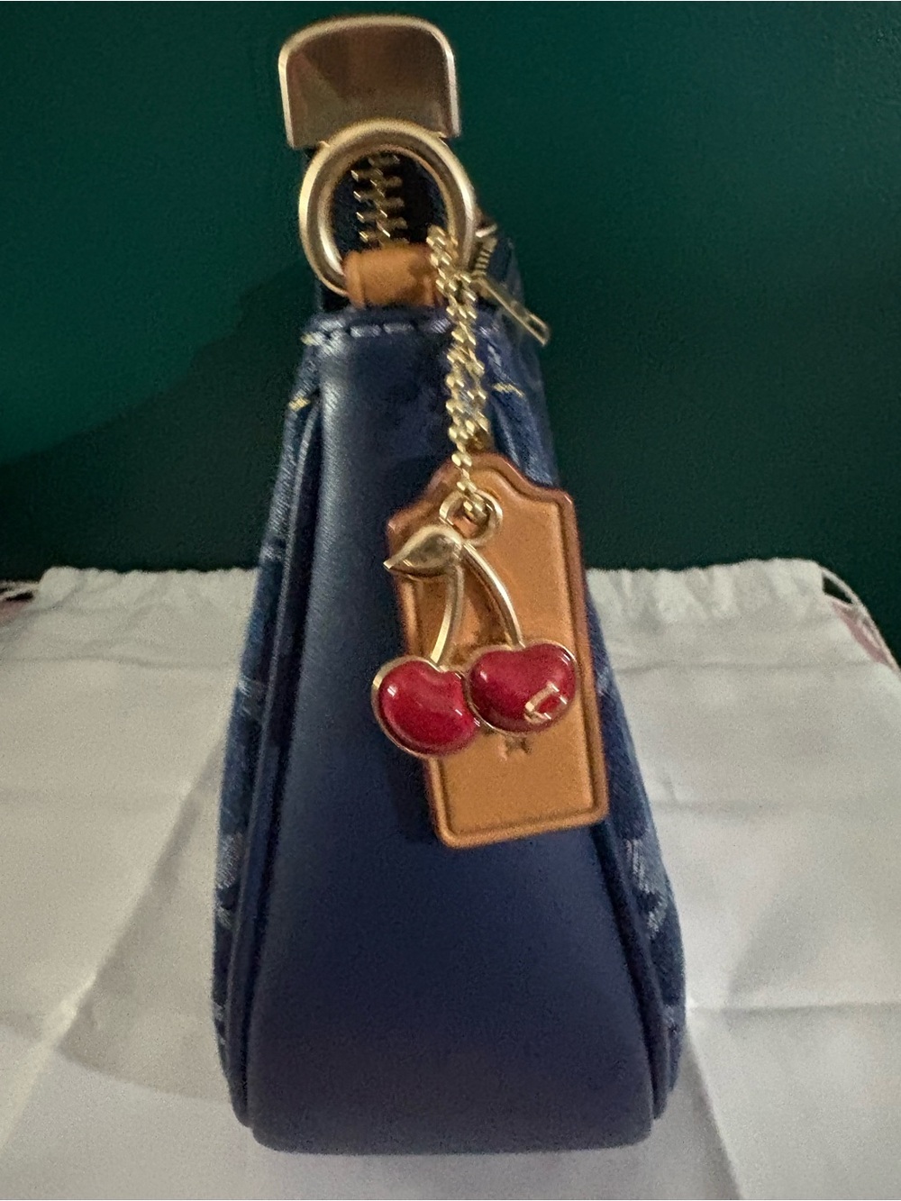 Coach Denim Signature Teri Bag with Tan Leather Straps and Gold Hardware - Picture 5 of 7